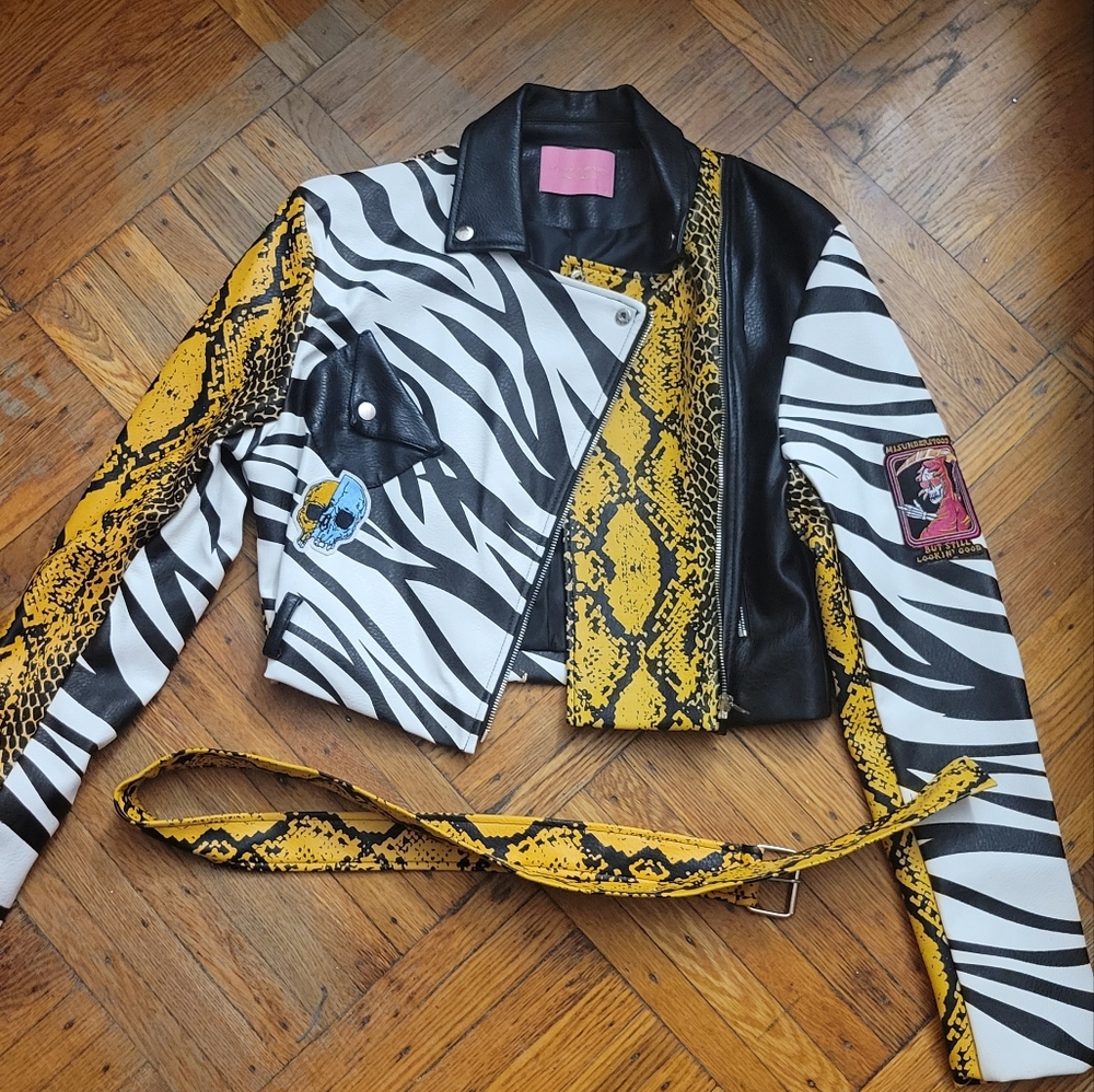 AZALEA WANG Moto style graphic jacket.